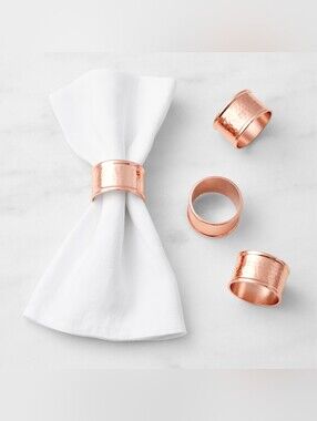 Brand New*Williams-Sonoma Hammered Copper Napkin Rings, Set of 4